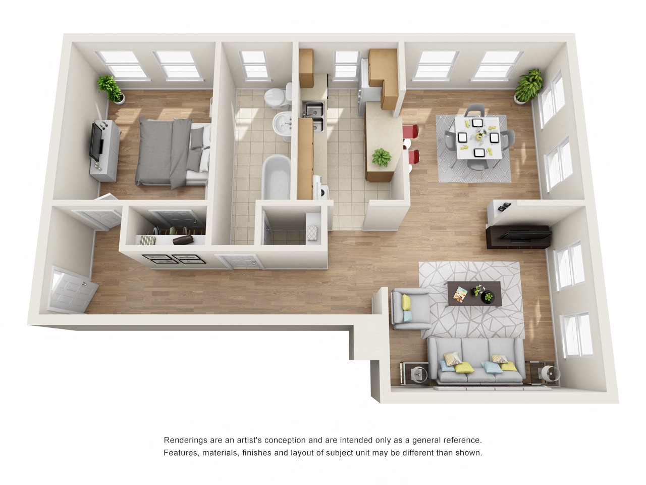 Floor plan for 1 bed, 1 bath, 800 sqft